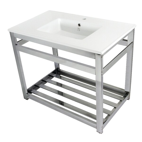 Fauceture VWP3722A1 37-Inch Ceramic Console Sink (1-Hole), White/Polished Chrome VWP3722A1 - main